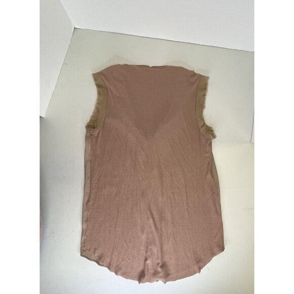 Lola & Sophie Frayed Sleeveless Zip-Up Blouse Size XS Tan Tank V-Neck - Picture 11 of 12